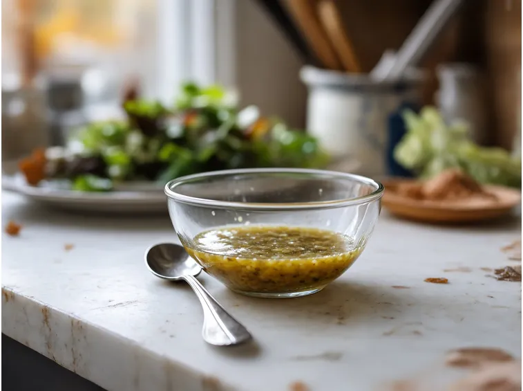 Il condimento: un'emulsione di olio, limone e poco miele
