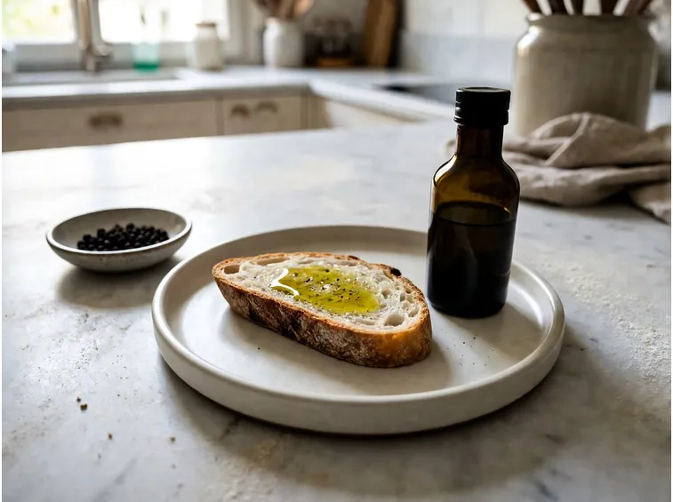Scegliere l'olio nuovo e servire la fettunta a tavola