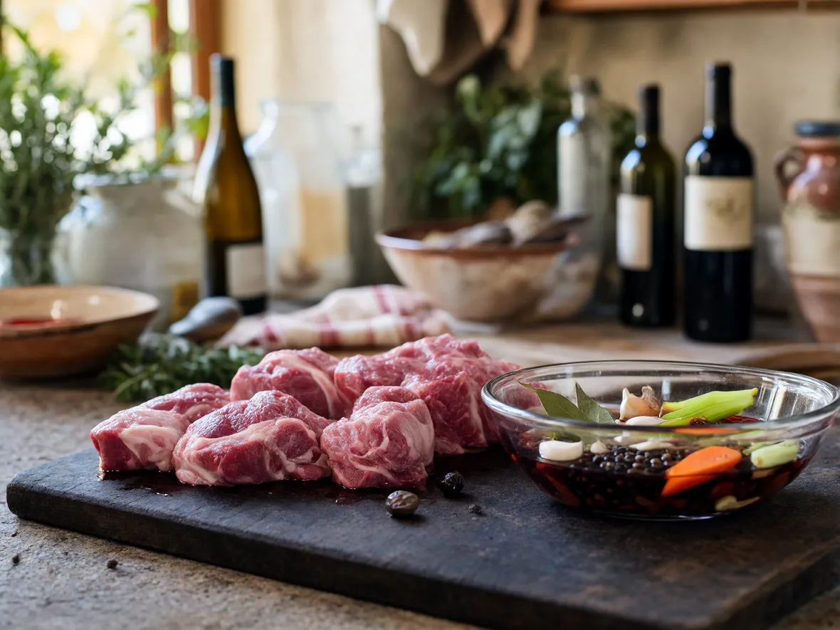 La carne giusta e la marinatura nel vino rosso