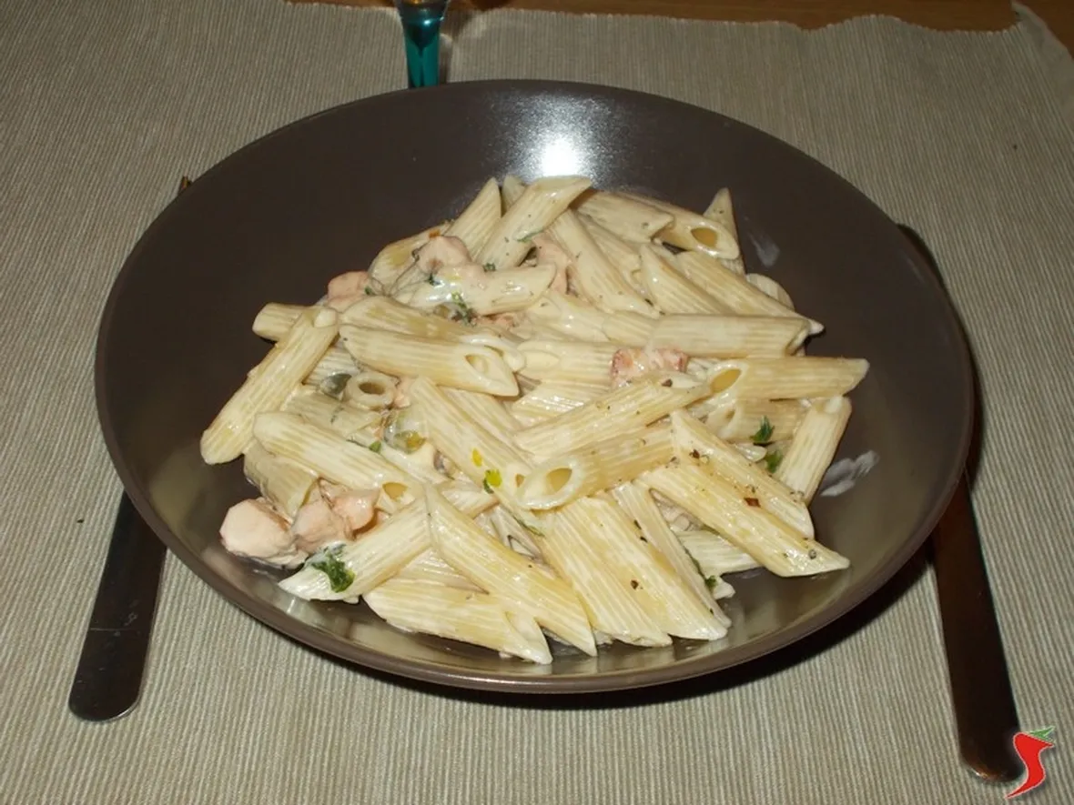 Le penne panna e salmone