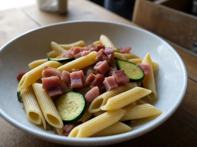 penne zucchine e pancetta