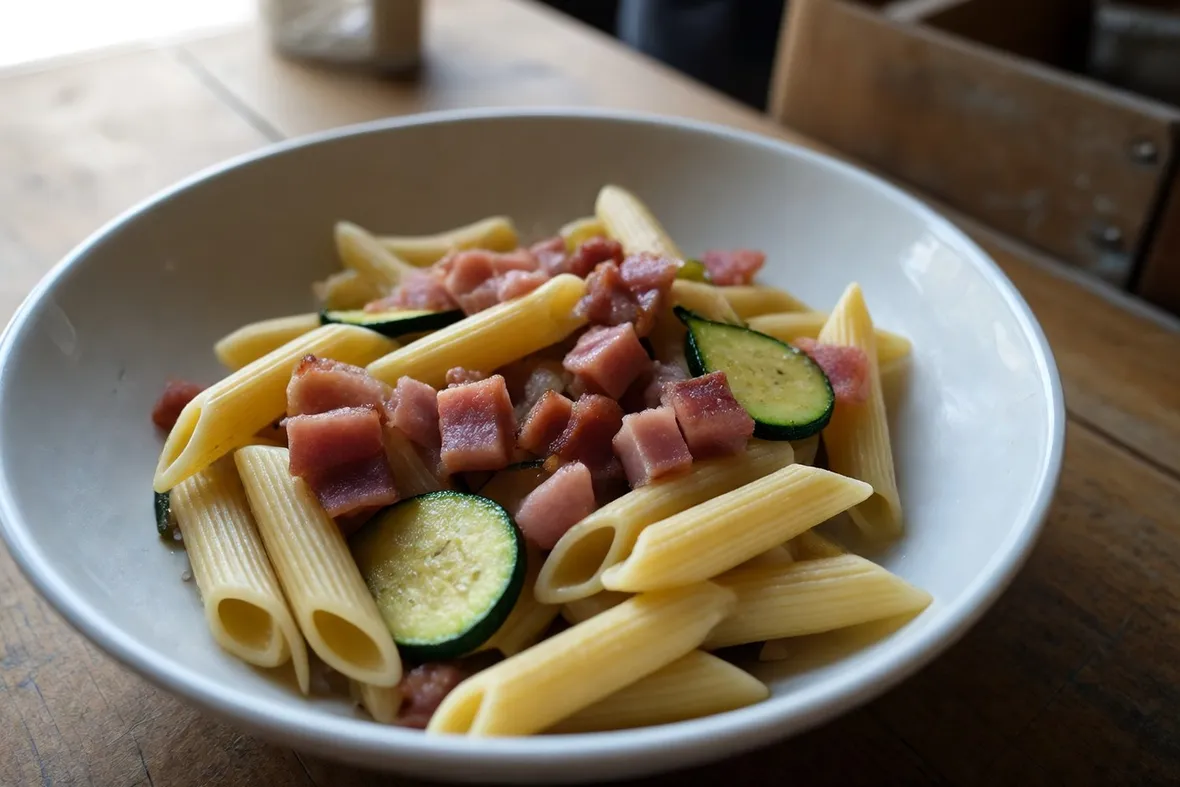 penne zucchine e pancetta
