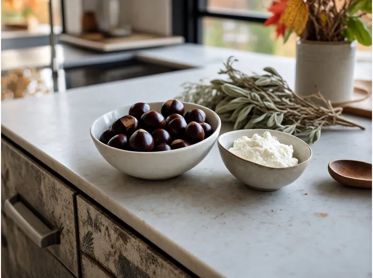Gli ingredienti: castagne di stagione e una ricotta ben scolata
