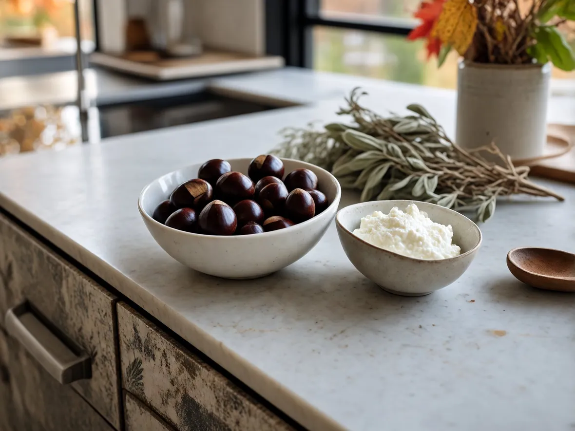 Gli ingredienti: castagne di stagione e una ricotta ben scolata