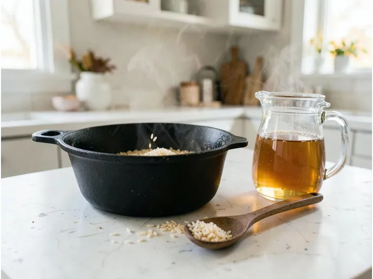 La cottura del risotto: tostatura, brodo e il momento giusto per le castagne