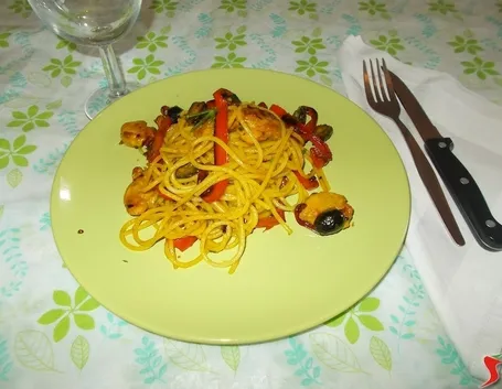 Gli spaghetti con il pollo