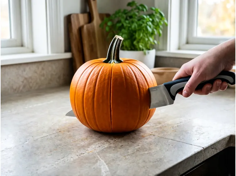 Dividere la zucca a metà e rimuovere i semi