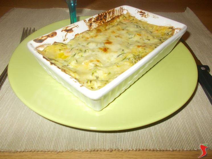Le lasagne con zucchine e gamberetti